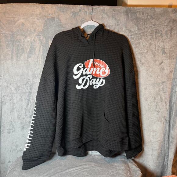 other Other - Game Day Football Hoodie 3XL Black Waffle Knit Pullover Plus Size Unisex